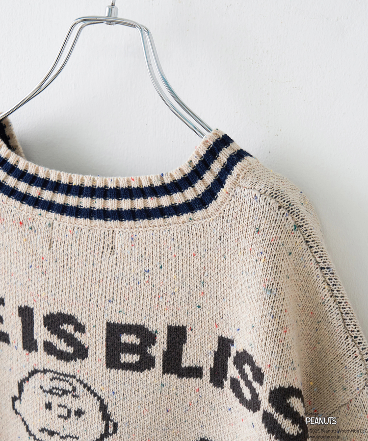 CUBE SUGAR(キューブシュガー) |【セール除外商品】【秋冬新作】PEANUTS ( ピーナッツ ) ネップヤーン ライン入り Vネック プルオーバー ニット