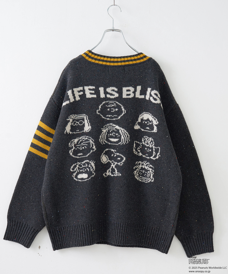 CUBE SUGAR(キューブシュガー) |【セール除外商品】【秋冬新作】PEANUTS ( ピーナッツ ) ネップヤーン ライン入り Vネック プルオーバー ニット