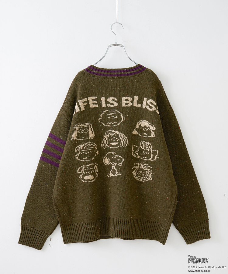 CUBE SUGAR(キューブシュガー) |【セール除外商品】【秋冬新作】PEANUTS ( ピーナッツ ) ネップヤーン ライン入り Vネック プルオーバー ニット