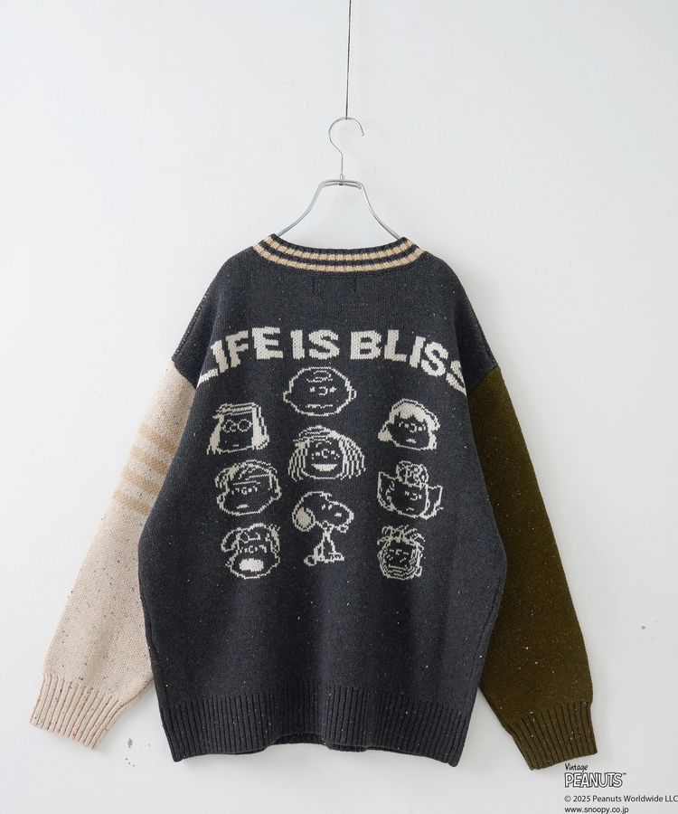 CUBE SUGAR(キューブシュガー) |【セール除外商品】【秋冬新作】PEANUTS ( ピーナッツ ) ネップヤーン ライン入り Vネック プルオーバー ニット