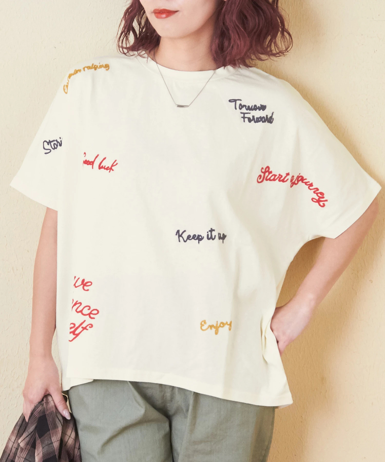 CUBE SUGAR(キューブシュガー) |天竺 ランダム 刺繍 Tシャツ
