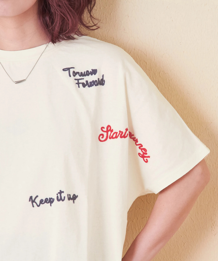 CUBE SUGAR(キューブシュガー) |天竺 ランダム 刺繍 Tシャツ