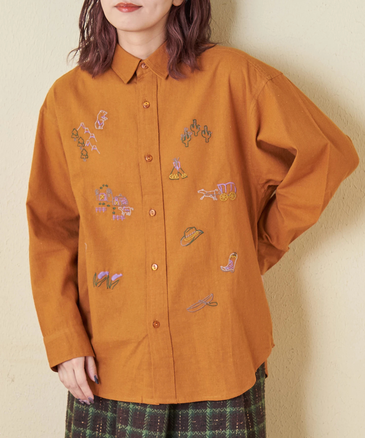 CUBE SUGAR(キューブシュガー) |【秋冬新作】インド 起毛 シーチング 刺繍 ビッグシャツ