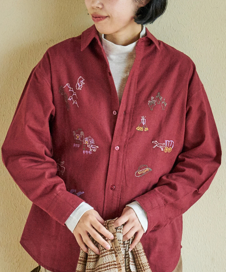 CUBE SUGAR(キューブシュガー) |【秋冬新作】インド 起毛 シーチング 刺繍 ビッグシャツ