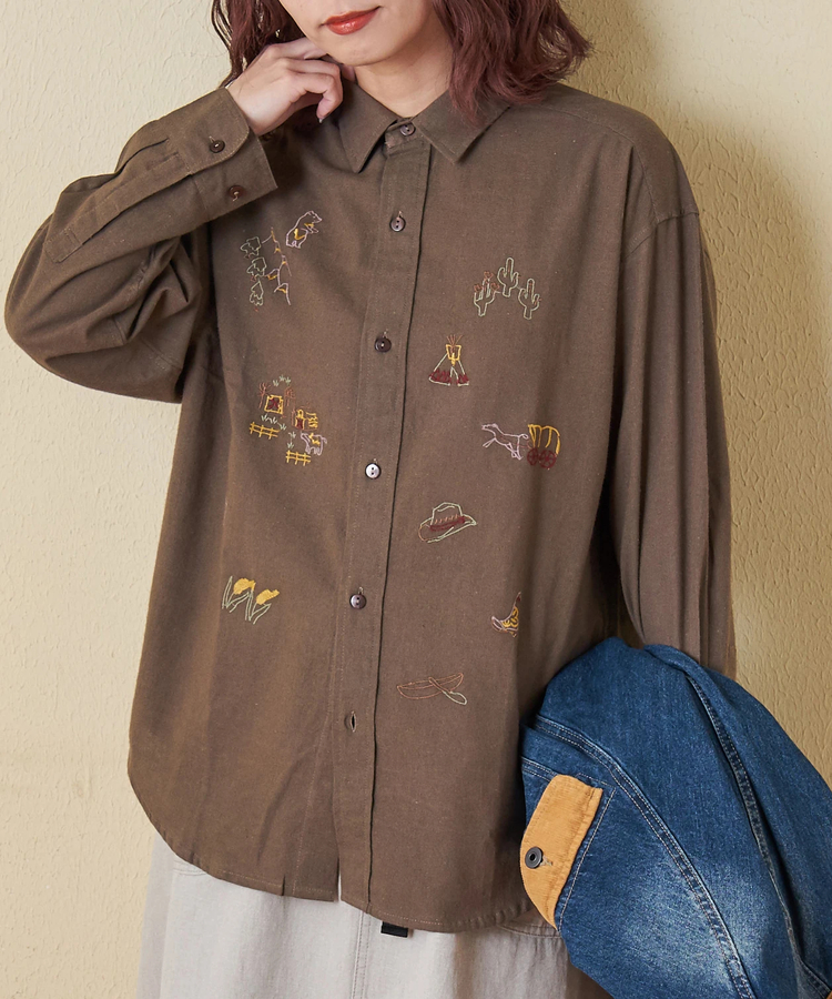 CUBE SUGAR(キューブシュガー) |【秋冬新作】インド 起毛 シーチング 刺繍 ビッグシャツ