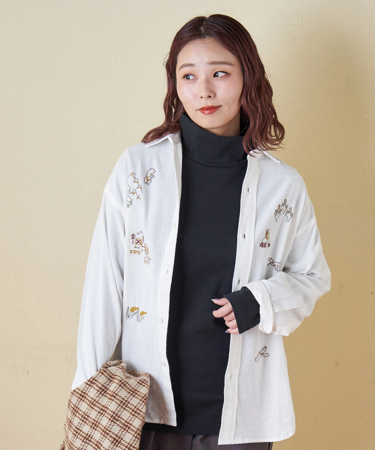 CUBE SUGAR(キューブシュガー) |【秋冬新作】インド 起毛 シーチング 刺繍 ビッグシャツ