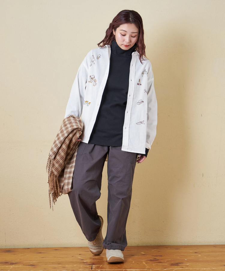 CUBE SUGAR(キューブシュガー) |【秋冬新作】インド 起毛 シーチング 刺繍 ビッグシャツ