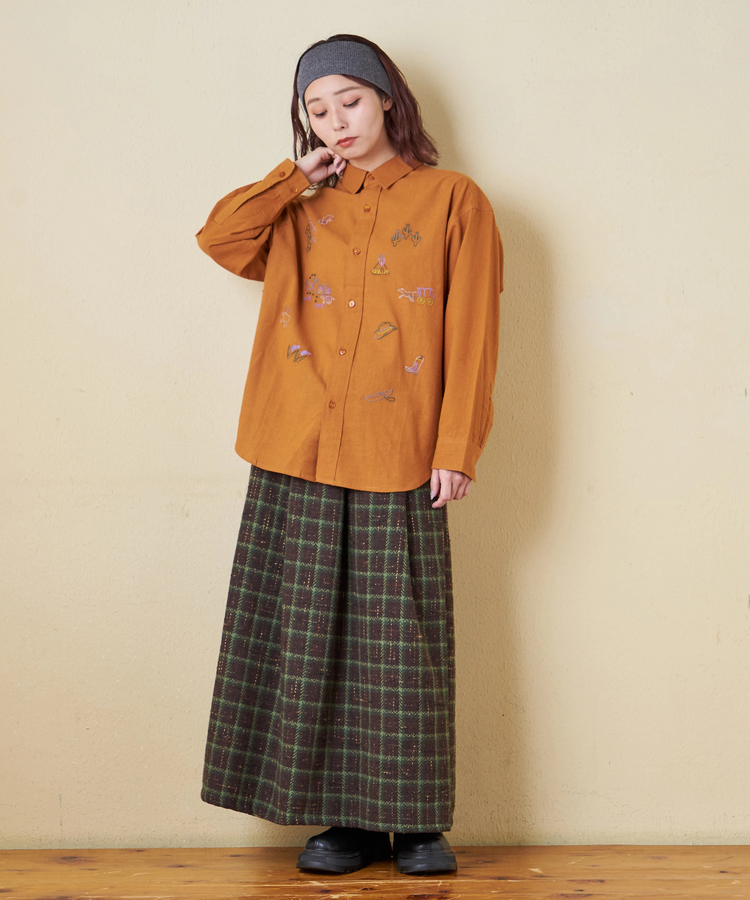 CUBE SUGAR(キューブシュガー) |【秋冬新作】インド 起毛 シーチング 刺繍 ビッグシャツ