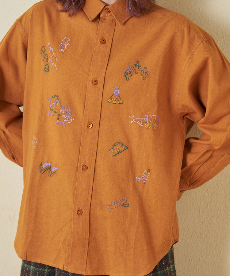 CUBE SUGAR(キューブシュガー) |【秋冬新作】インド 起毛 シーチング 刺繍 ビッグシャツ