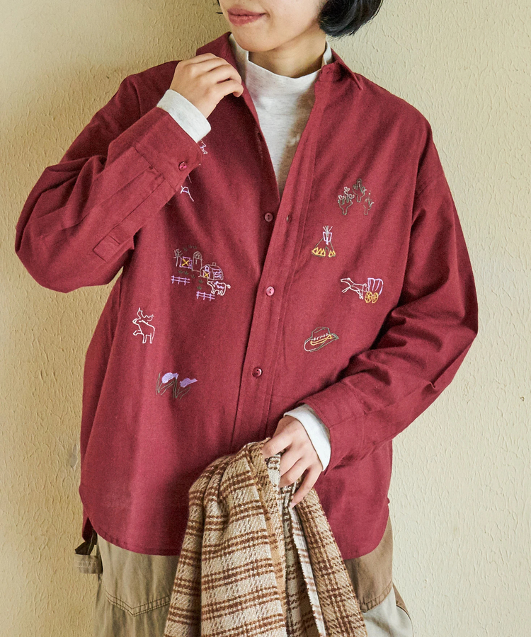 CUBE SUGAR(キューブシュガー) |【秋冬新作】インド 起毛 シーチング 刺繍 ビッグシャツ