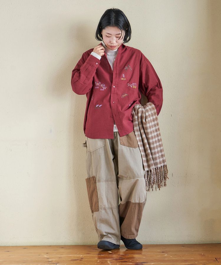 CUBE SUGAR(キューブシュガー) |【秋冬新作】インド 起毛 シーチング 刺繍 ビッグシャツ