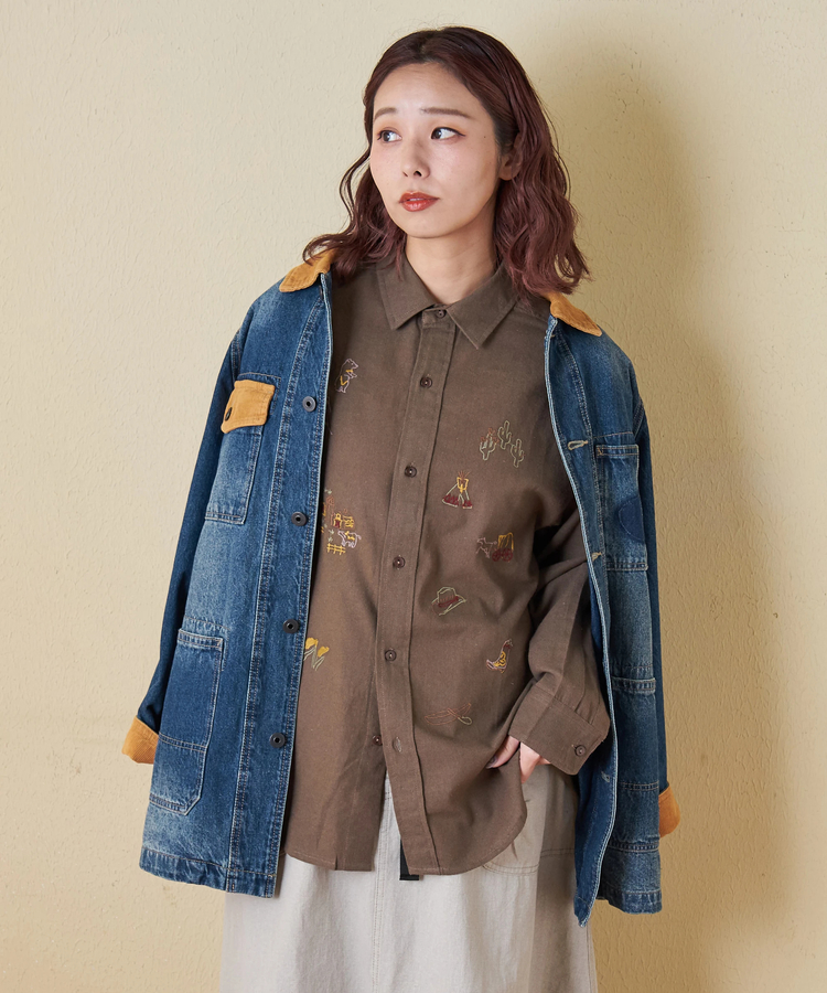 CUBE SUGAR(キューブシュガー) |【秋冬新作】インド 起毛 シーチング 刺繍 ビッグシャツ