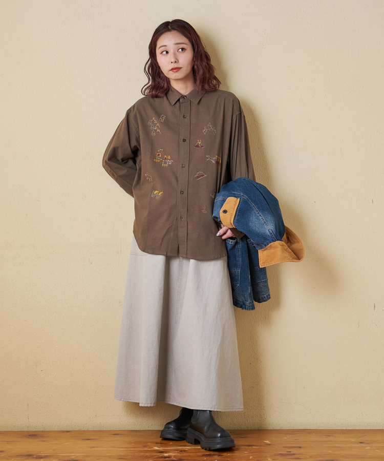 CUBE SUGAR(キューブシュガー) |【秋冬新作】インド 起毛 シーチング 刺繍 ビッグシャツ