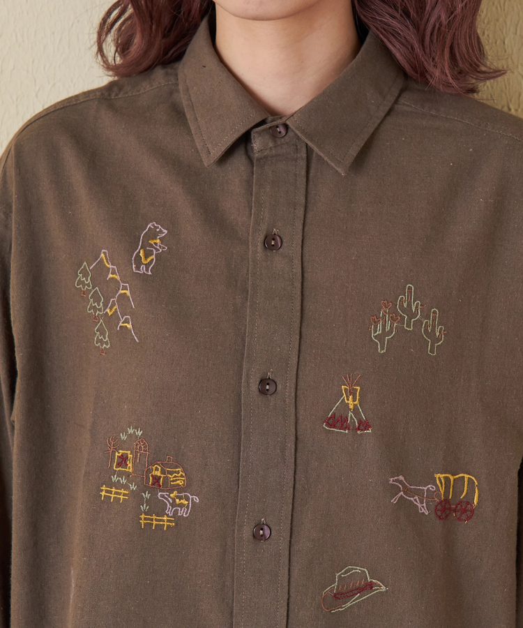 CUBE SUGAR(キューブシュガー) |【秋冬新作】インド 起毛 シーチング 刺繍 ビッグシャツ