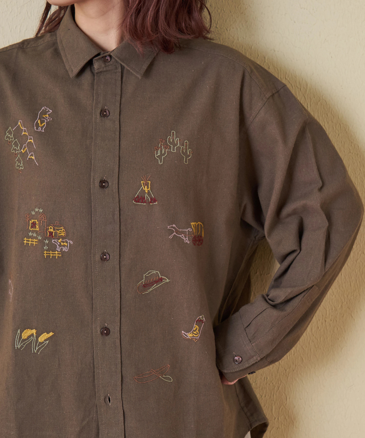 CUBE SUGAR(キューブシュガー) |【秋冬新作】インド 起毛 シーチング 刺繍 ビッグシャツ