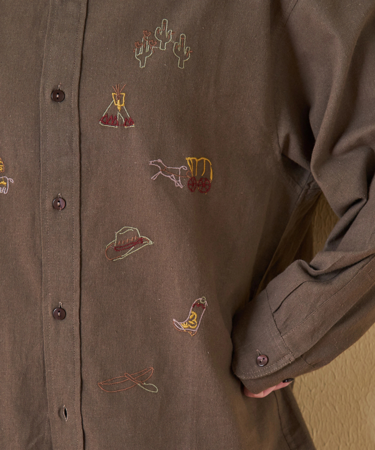 CUBE SUGAR(キューブシュガー) |【秋冬新作】インド 起毛 シーチング 刺繍 ビッグシャツ