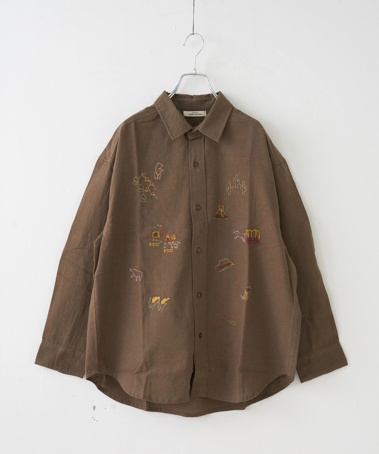 CUBE SUGAR(キューブシュガー) |【秋冬新作】インド 起毛 シーチング 刺繍 ビッグシャツ