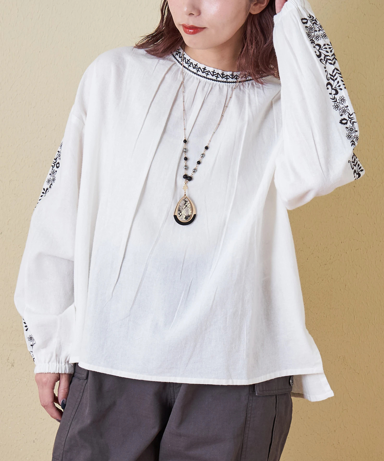 CUBE SUGAR(キューブシュガー) |【秋冬新作】インド 起毛 シーチング 刺繍 プルオーバー ブラウス