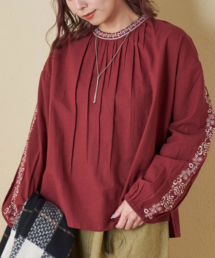 CUBE SUGAR(キューブシュガー) |【秋冬新作】インド 起毛 シーチング 刺繍 プルオーバー ブラウス