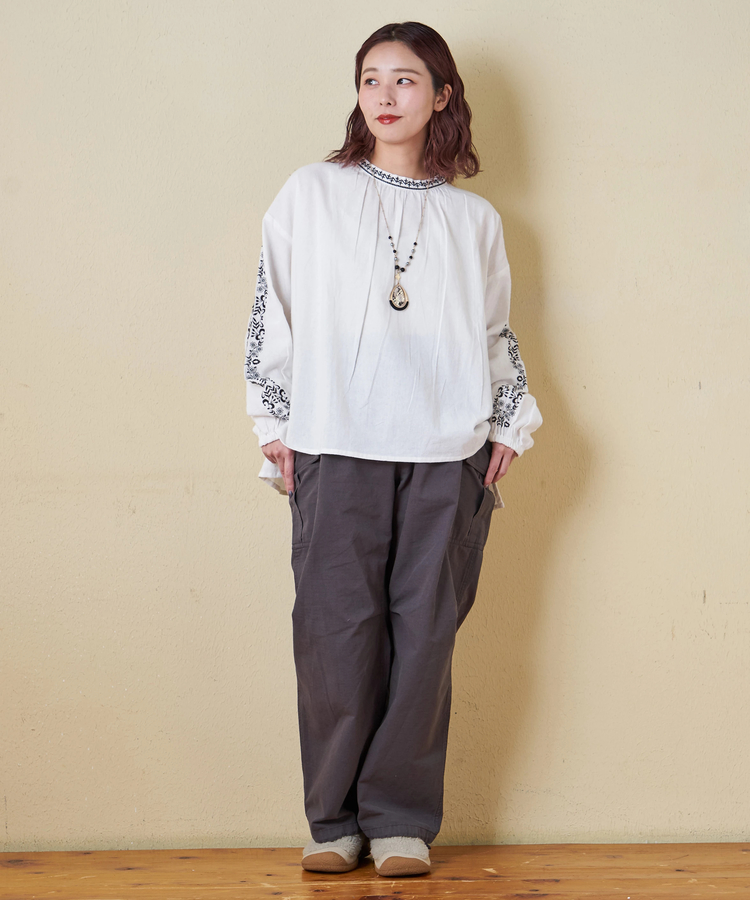 CUBE SUGAR(キューブシュガー) |【秋冬新作】インド 起毛 シーチング 刺繍 プルオーバー ブラウス