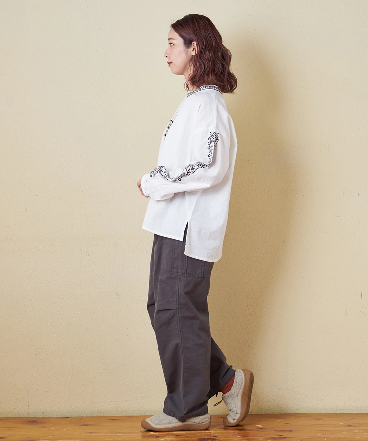 CUBE SUGAR(キューブシュガー) |【秋冬新作】インド 起毛 シーチング 刺繍 プルオーバー ブラウス