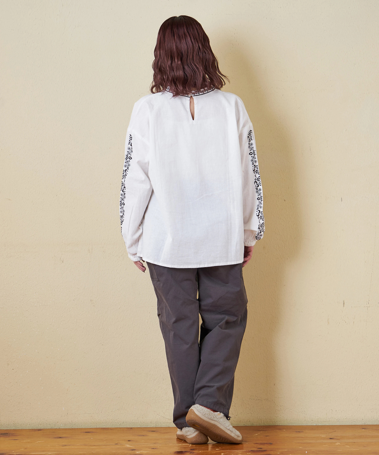 CUBE SUGAR(キューブシュガー) |【秋冬新作】インド 起毛 シーチング 刺繍 プルオーバー ブラウス