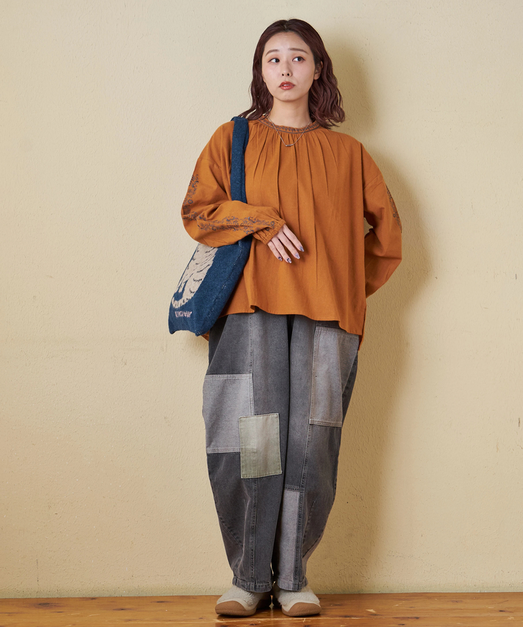 CUBE SUGAR(キューブシュガー) |【秋冬新作】インド 起毛 シーチング 刺繍 プルオーバー ブラウス