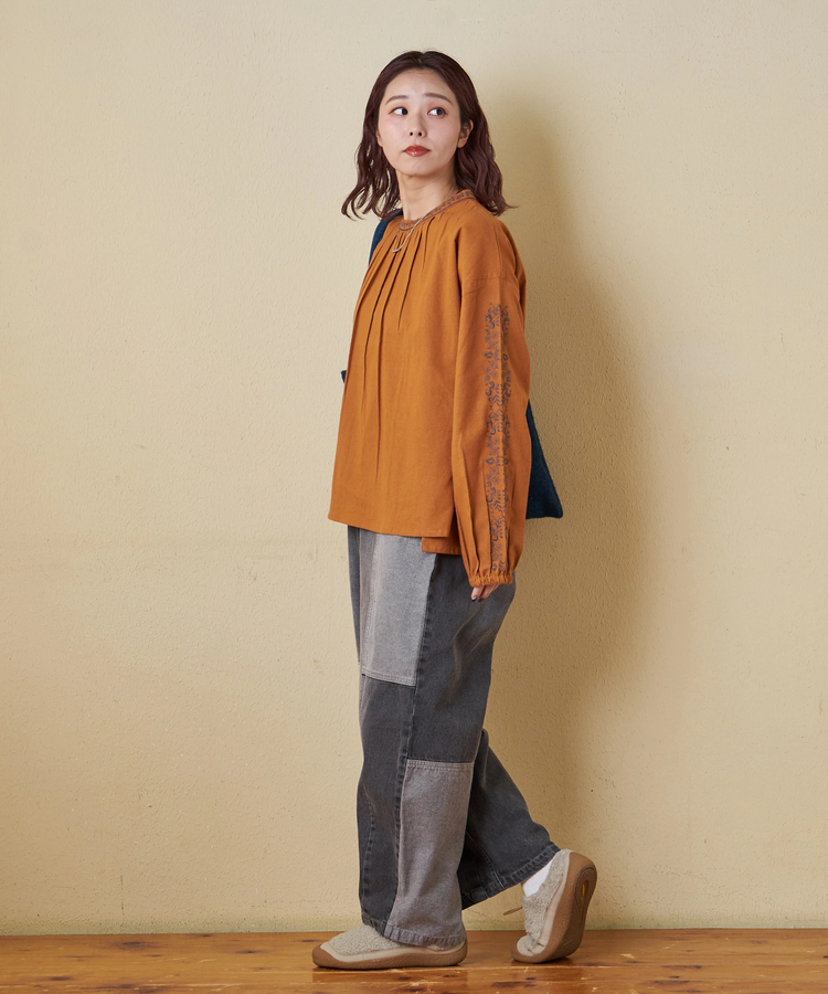 CUBE SUGAR(キューブシュガー) |【秋冬新作】インド 起毛 シーチング 刺繍 プルオーバー ブラウス