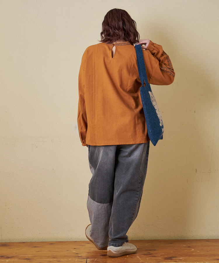 CUBE SUGAR(キューブシュガー) |【秋冬新作】インド 起毛 シーチング 刺繍 プルオーバー ブラウス