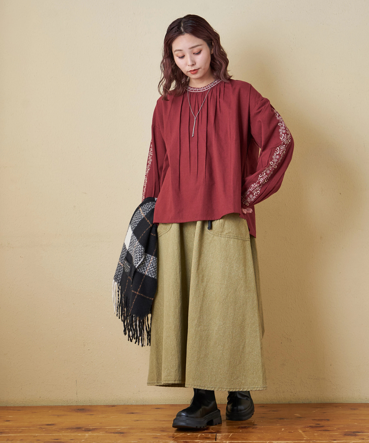 CUBE SUGAR(キューブシュガー) |【秋冬新作】インド 起毛 シーチング 刺繍 プルオーバー ブラウス