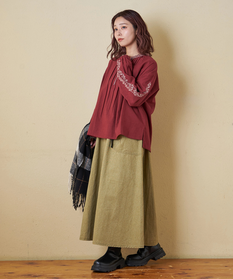 CUBE SUGAR(キューブシュガー) |【秋冬新作】インド 起毛 シーチング 刺繍 プルオーバー ブラウス