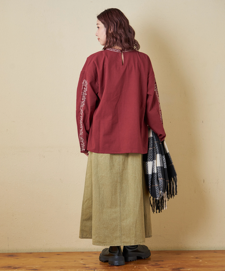 CUBE SUGAR(キューブシュガー) |【秋冬新作】インド 起毛 シーチング 刺繍 プルオーバー ブラウス