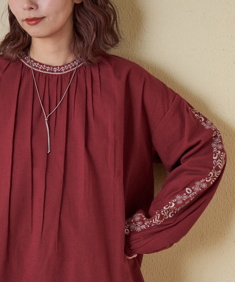 CUBE SUGAR(キューブシュガー) |【秋冬新作】インド 起毛 シーチング 刺繍 プルオーバー ブラウス