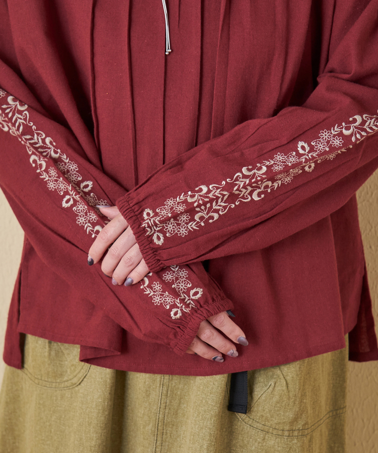 CUBE SUGAR(キューブシュガー) |【秋冬新作】インド 起毛 シーチング 刺繍 プルオーバー ブラウス