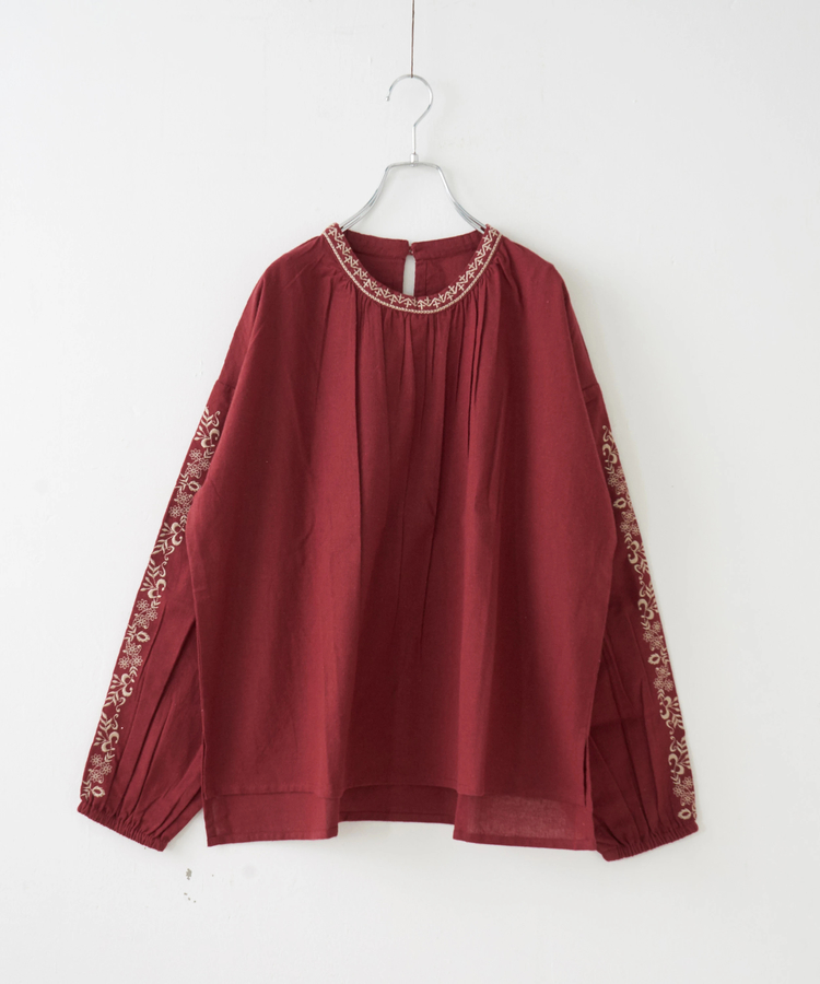 CUBE SUGAR(キューブシュガー) |【秋冬新作】インド 起毛 シーチング 刺繍 プルオーバー ブラウス