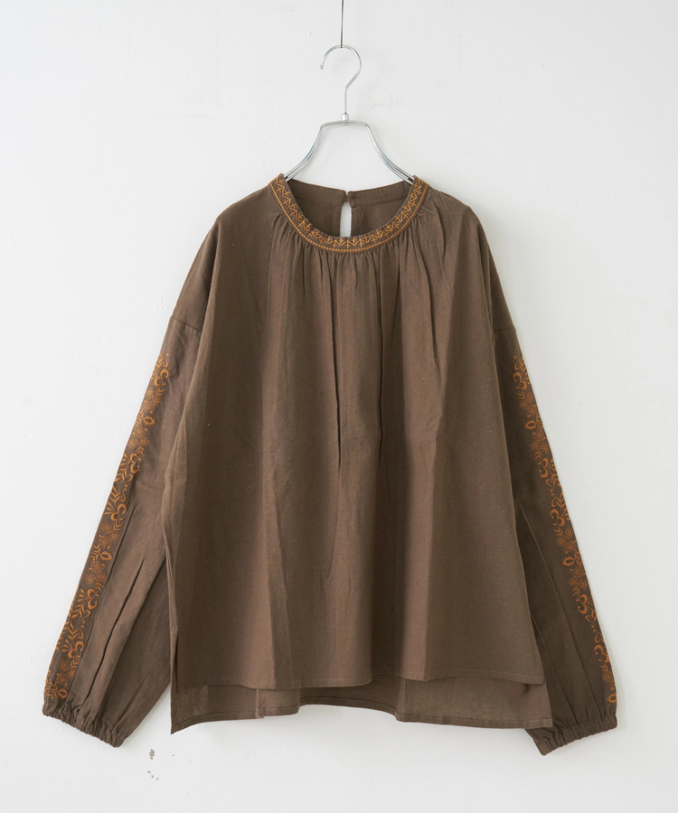 CUBE SUGAR(キューブシュガー) |【秋冬新作】インド 起毛 シーチング 刺繍 プルオーバー ブラウス