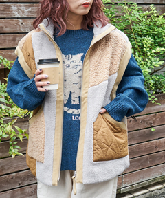 【秋冬新作】ボア × ファー × キルト 切替 ジップアップ ベスト