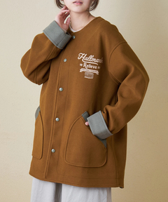 【秋冬新作】ウールフィール 配色 ノーカラー ジャケット