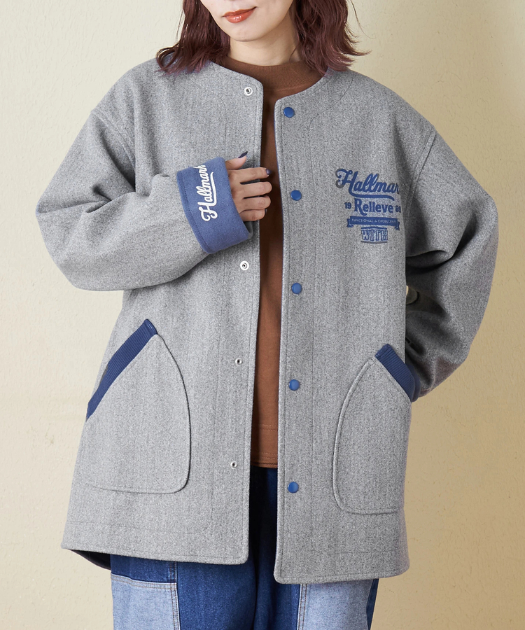 CUBE SUGAR(キューブシュガー) |【秋冬新作】ウールフィール 配色 ノーカラー ジャケット