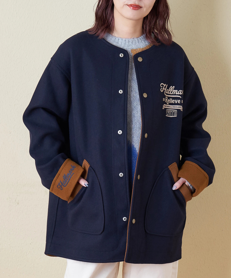 CUBE SUGAR(キューブシュガー) |【秋冬新作】ウールフィール 配色 ノーカラー ジャケット