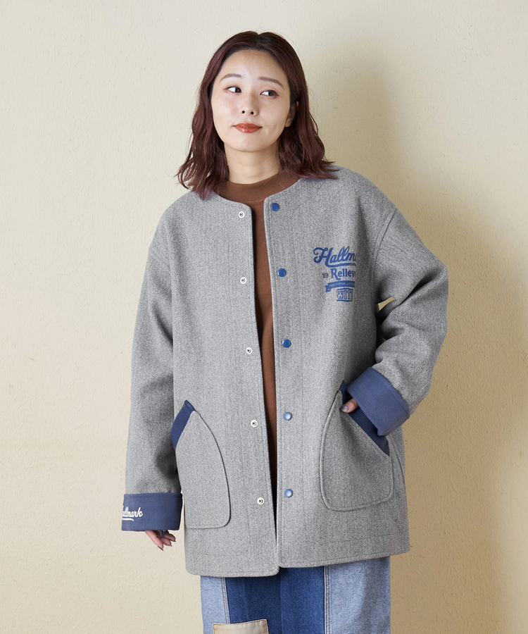 CUBE SUGAR(キューブシュガー) |【秋冬新作】ウールフィール 配色 ノーカラー ジャケット