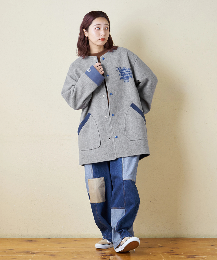 CUBE SUGAR(キューブシュガー) |【秋冬新作】ウールフィール 配色 ノーカラー ジャケット