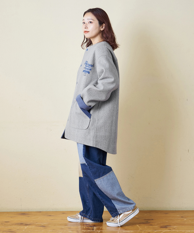 CUBE SUGAR(キューブシュガー) |【秋冬新作】ウールフィール 配色 ノーカラー ジャケット
