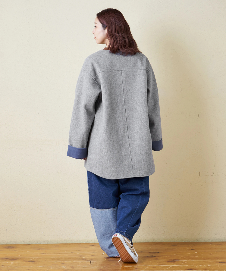 CUBE SUGAR(キューブシュガー) |【秋冬新作】ウールフィール 配色 ノーカラー ジャケット