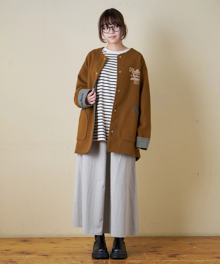 CUBE SUGAR(キューブシュガー) |【秋冬新作】ウールフィール 配色 ノーカラー ジャケット