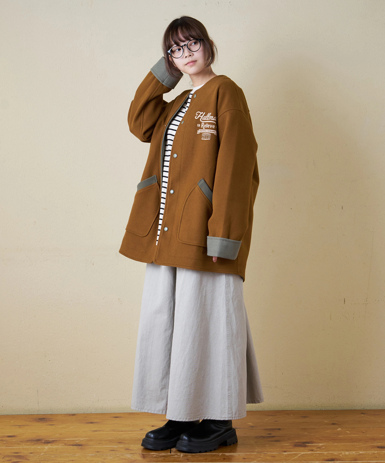 CUBE SUGAR(キューブシュガー) |【秋冬新作】ウールフィール 配色 ノーカラー ジャケット