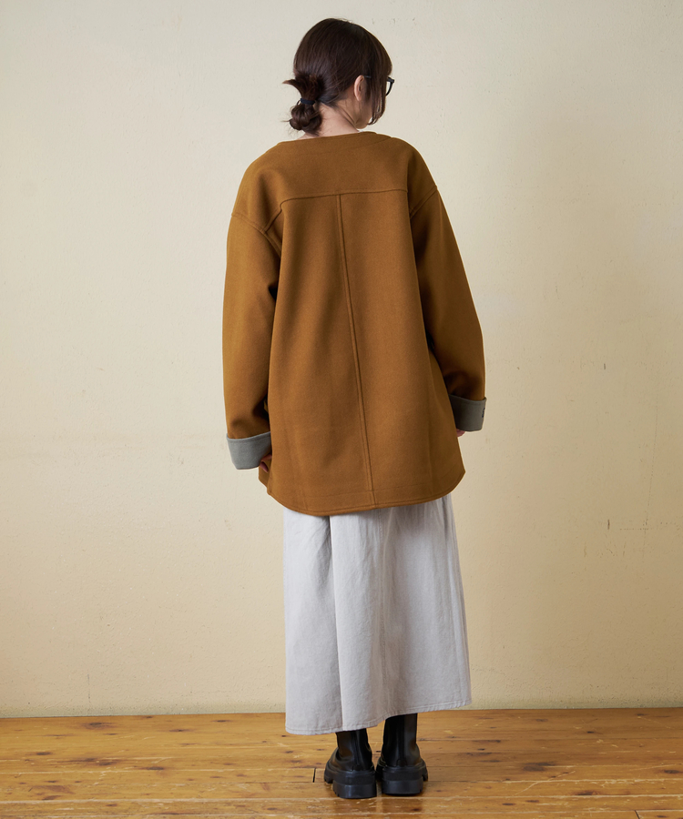 CUBE SUGAR(キューブシュガー) |【秋冬新作】ウールフィール 配色 ノーカラー ジャケット