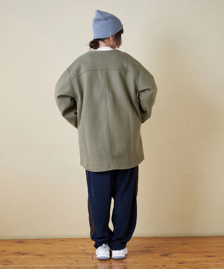 CUBE SUGAR(キューブシュガー) |【秋冬新作】ウールフィール 配色 ノーカラー ジャケット