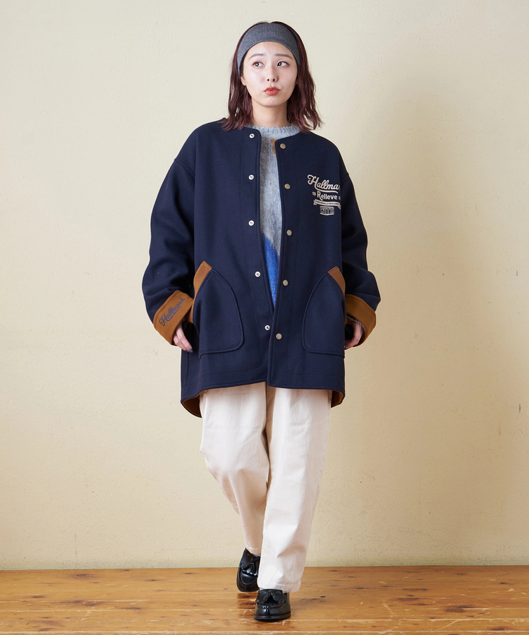 CUBE SUGAR(キューブシュガー) |【秋冬新作】ウールフィール 配色 ノーカラー ジャケット