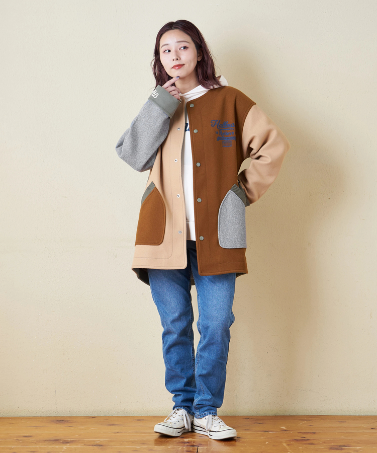 CUBE SUGAR(キューブシュガー) |【秋冬新作】ウールフィール 配色 ノーカラー ジャケット